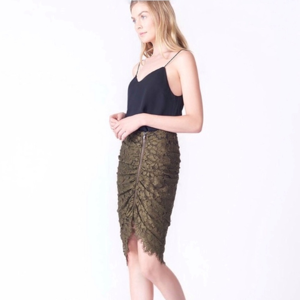 VERONICA BEARD ARMY GREEN LACE SIDE ZIP NOCHE SKIRT - Picture 10 of 11